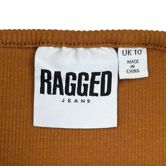 THE RAGGED PRIEST Corset Hem Squard Neck Ribbed Crop Top Sz 6 Brown Orange - Picture 5 of 7